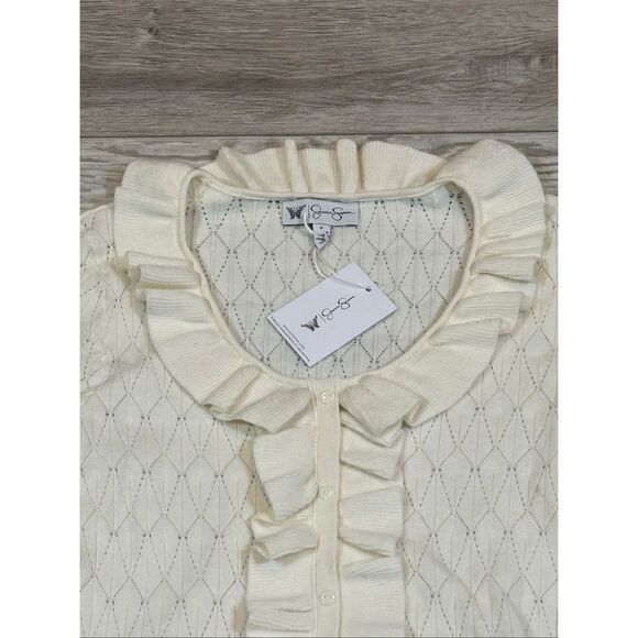 Jessica Simpson cream ruffled sweater size S - Picture 3 of 10